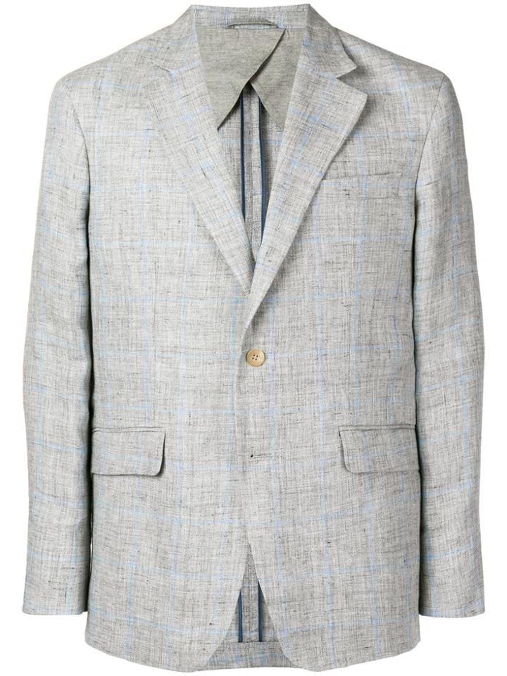 Hackett Single Breasted Checked Blazer - Grey