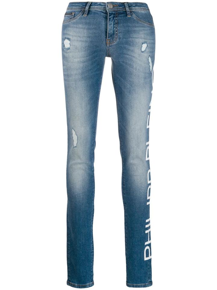 Philipp Plein Printed Logo Jeggings - Blue
