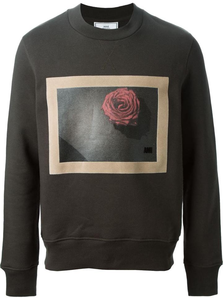 Ami Alexandre Mattiussi Framed Rose Sweatshirt, Men's, Size: Large, Brown, Cotton