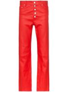 Joseph Den Buttoned Cropped Leather Trousers - Red