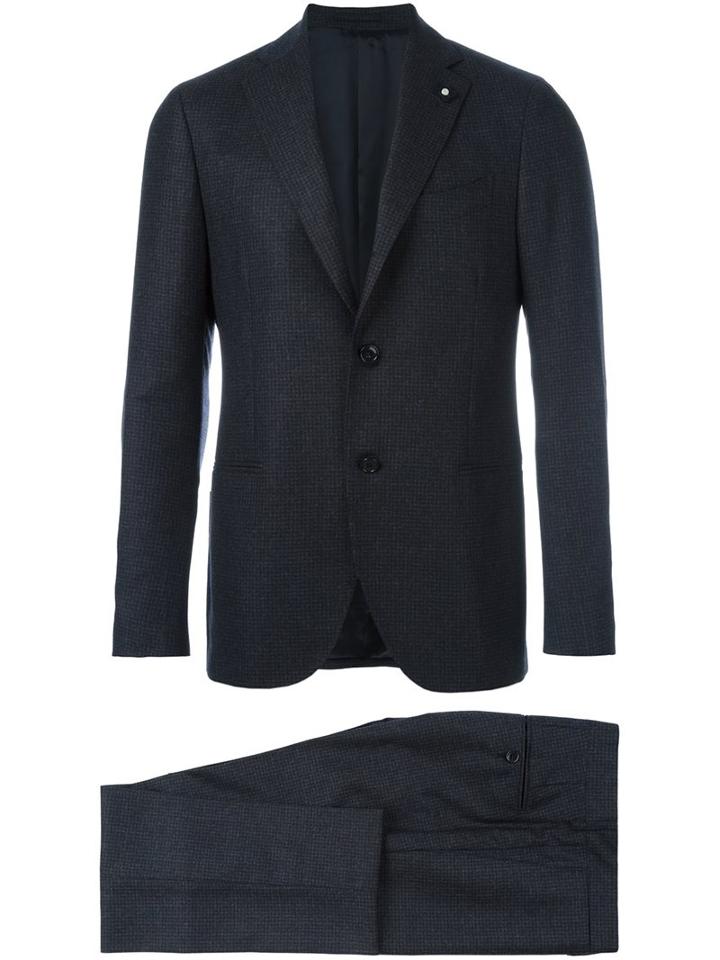 Lardini Checked Formal Suit, Men's, Size: 46, Blue, Cotton/polyester/cupro/wool