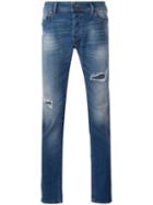 Diesel Shredded Trim Jeans, Men's, Size: 34/32, Blue, Cotton/polyester/spandex/elastane