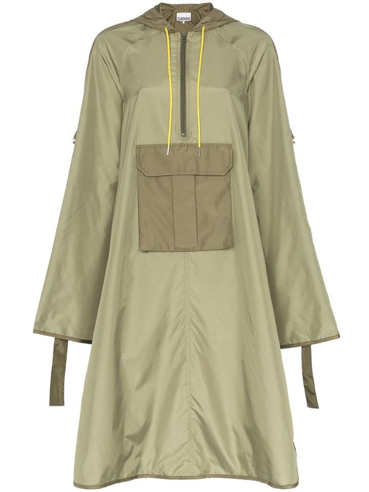 Ganni Aspen Hooded Anorak Coat - Green