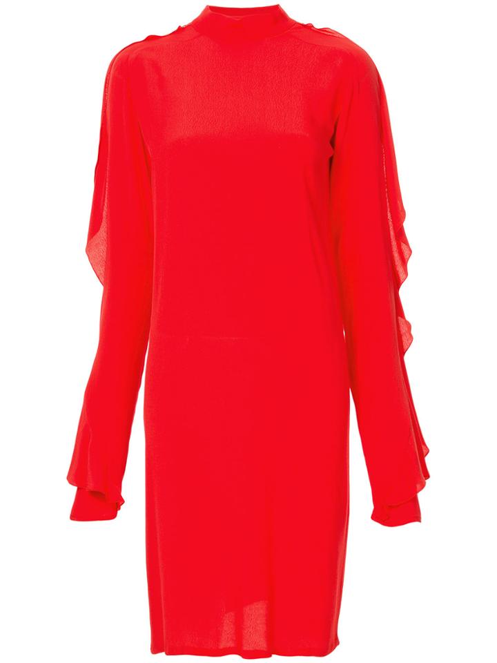 Strateas Carlucci Exposed Orchid Ruffled-sleeve Dress - Red