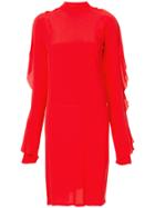 Strateas Carlucci Exposed Orchid Ruffled-sleeve Dress - Red