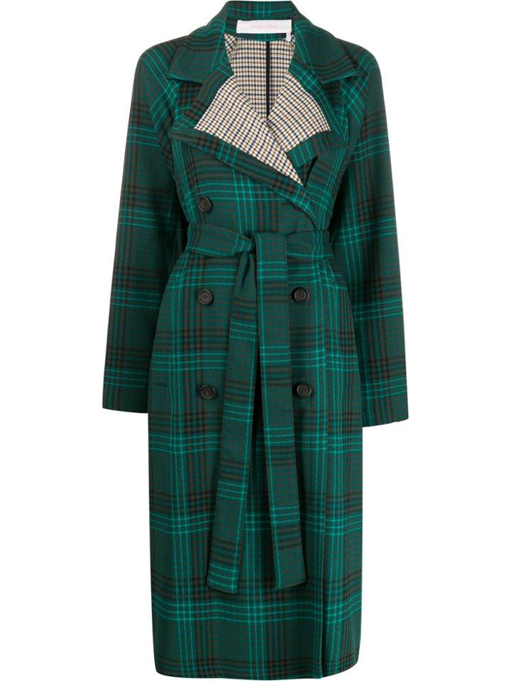 See By Chloé Double-breasted Check Coat - Green