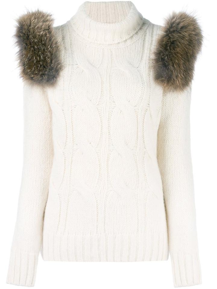 Forte Couture Turtleneck Cable Knit Sweater, Women's, Size: Xs, White, Cotton/alpaca/merino/raccoon Dog