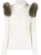 Forte Couture Turtleneck Cable Knit Sweater, Women's, Size: Xs, White, Cotton/alpaca/merino/raccoon Dog