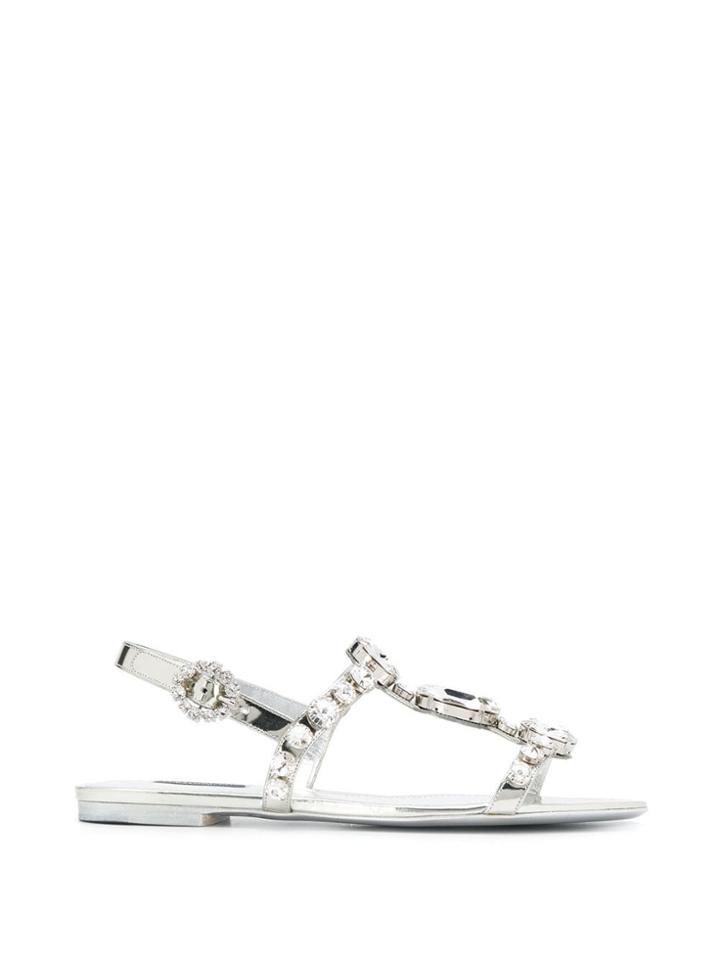 Dolce & Gabbana Crystal Stone Sandals - Silver