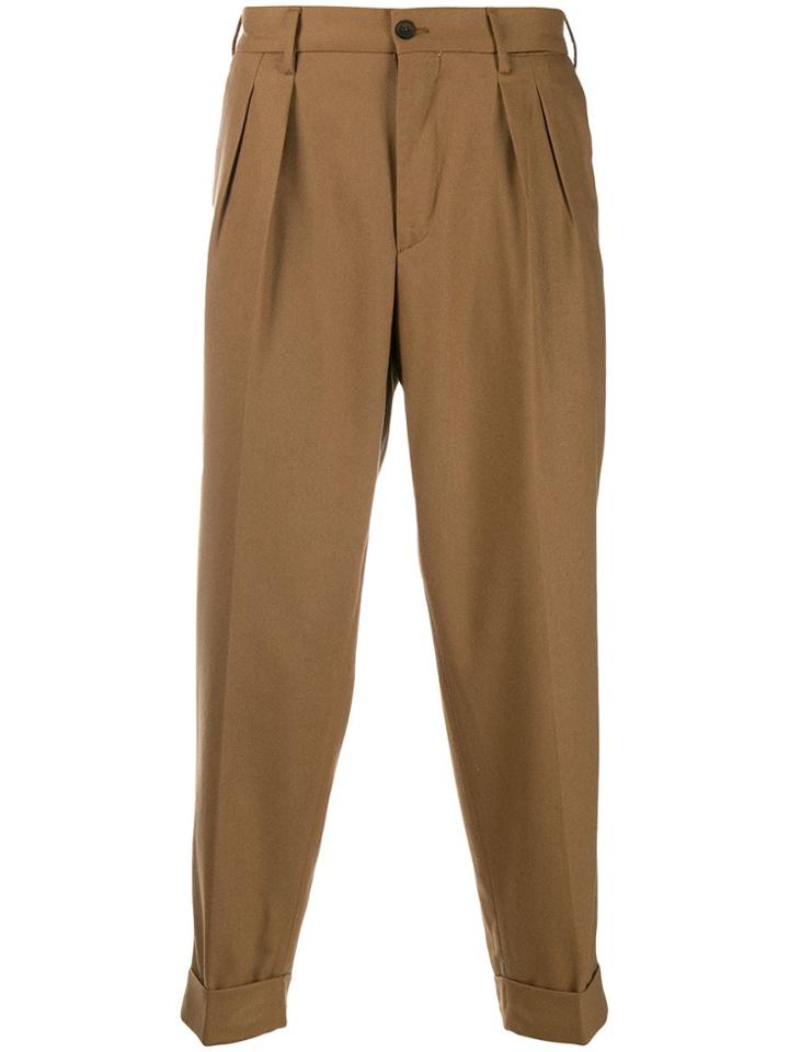 Pt01 Feather Detail Tailored Trousers - Brown