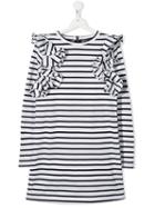 Balmain Kids Teen Striped Ruffle Dress - White