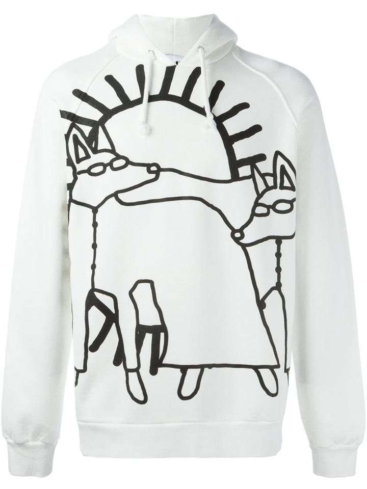 Sunnei Printed Hoodie, Men's, Size: Small, White, Cotton