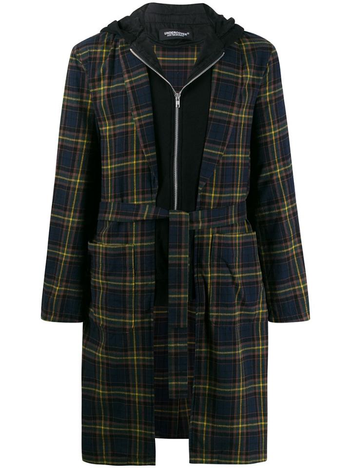 Undercover Checked Hooded Coat - Green