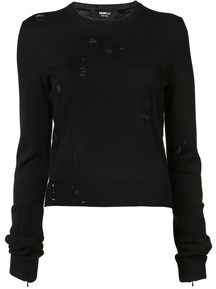 Yang Li - Distressed Knit Jumper - Women - Wool - 42, Black, Wool