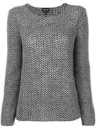 Giorgio Armani - Herringbone-effect Printed Sweater - Women - Virgin Wool - 44, Black, Virgin Wool