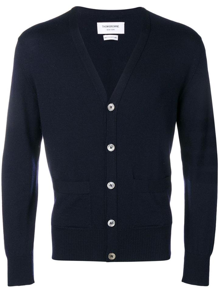 Thom Browne Jersey Stitch Merino Cardigan - Blue