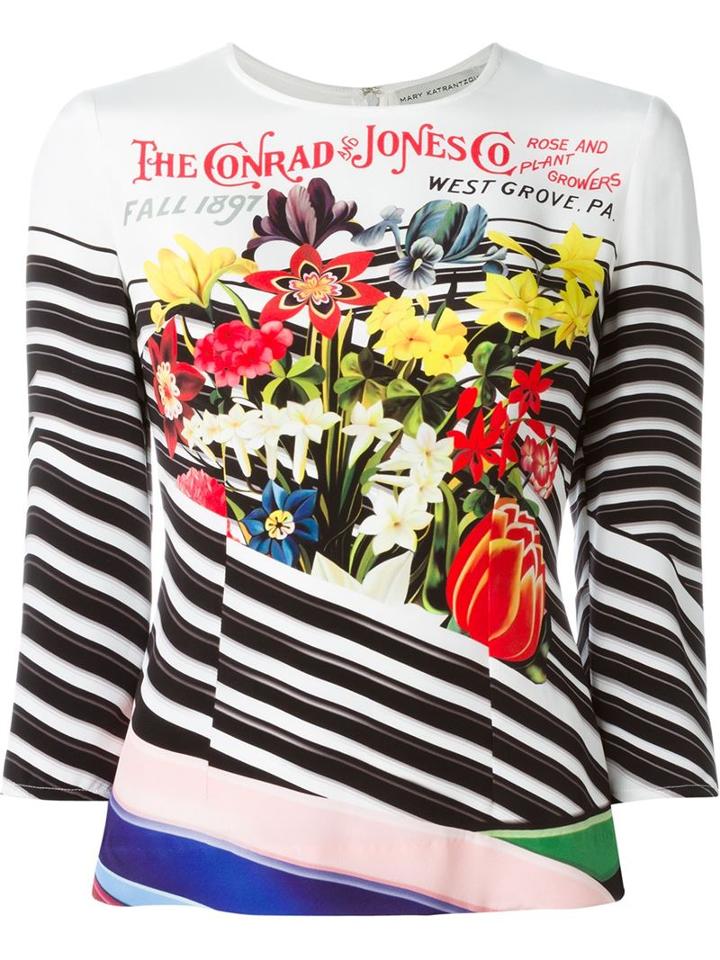Mary Katrantzou Flower Bouquet Print Top, Women's, Size: 10, White, Silk