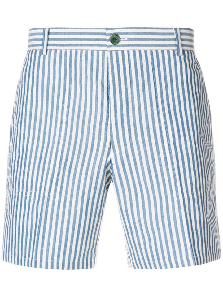 Thom Browne Striped Cuban Detail Wool Patch Shorts - Blue