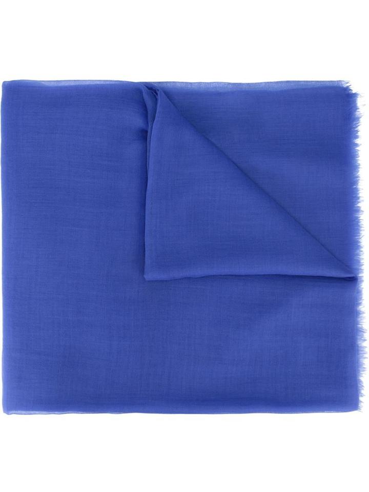 Salvatore Ferragamo Embroidered Logo Scarf, Women's, Blue, Cashmere
