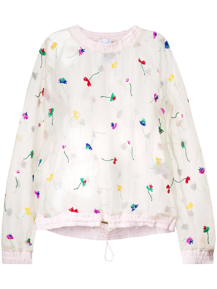 Si Jay Floral-embroidered Blouse - Pink & Purple