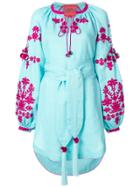 Yuliya Magdych Ponpon Embroidered Mini Dress - Blue