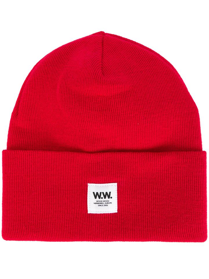 Wood Wood Logo Patch Beanie Hat - Red