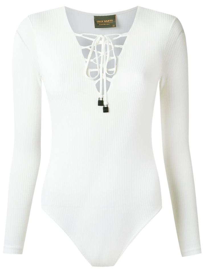 Lilly Sarti Ribbed Bodysuit, Women's, Size: 42, White, Elastodiene/viscose