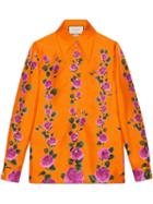Gucci Rose Garden Print Silk Shirt - Orange