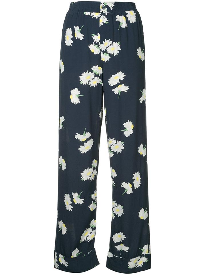 Ganni Wide Leg Floral Trousers - Blue