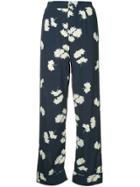 Ganni Wide Leg Floral Trousers - Blue