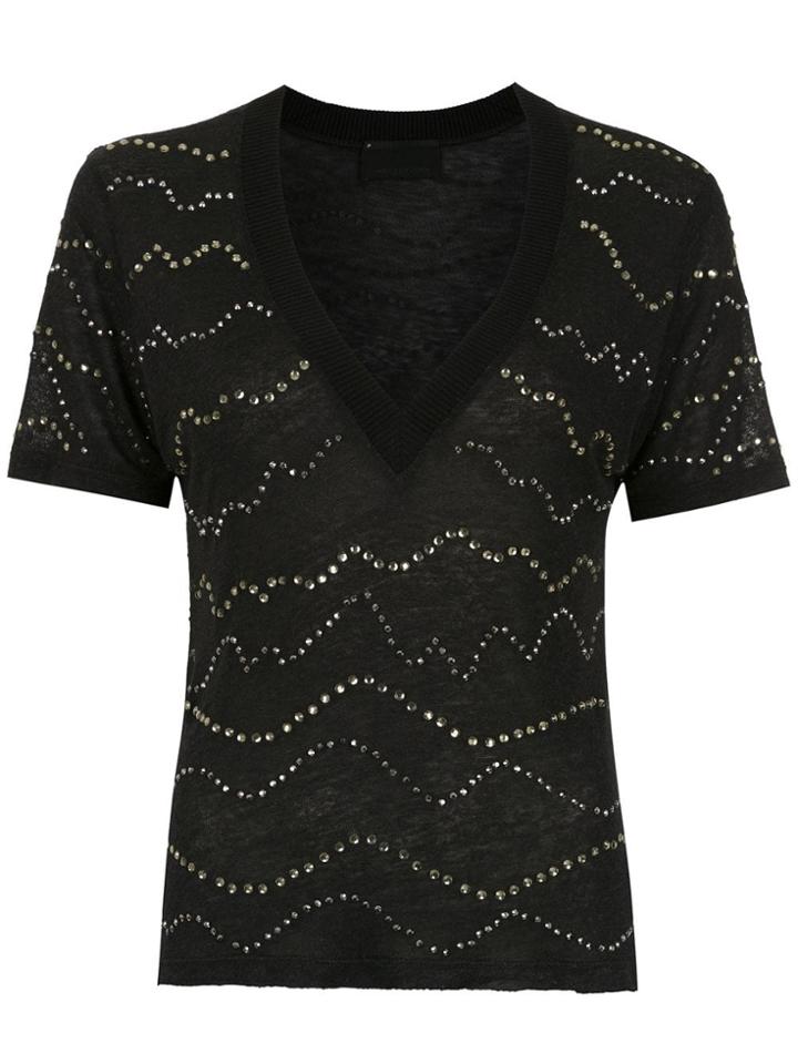 Andrea Bogosian Embellished Linen Top - Black