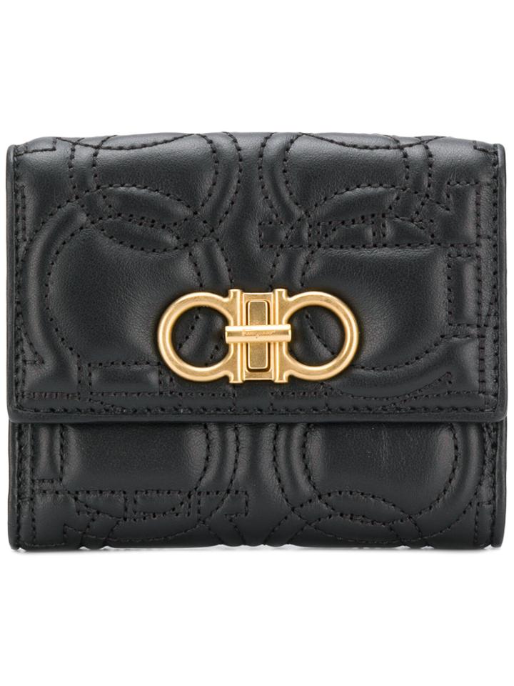 Salvatore Ferragamo Gancino Quilted French Wallet - Black