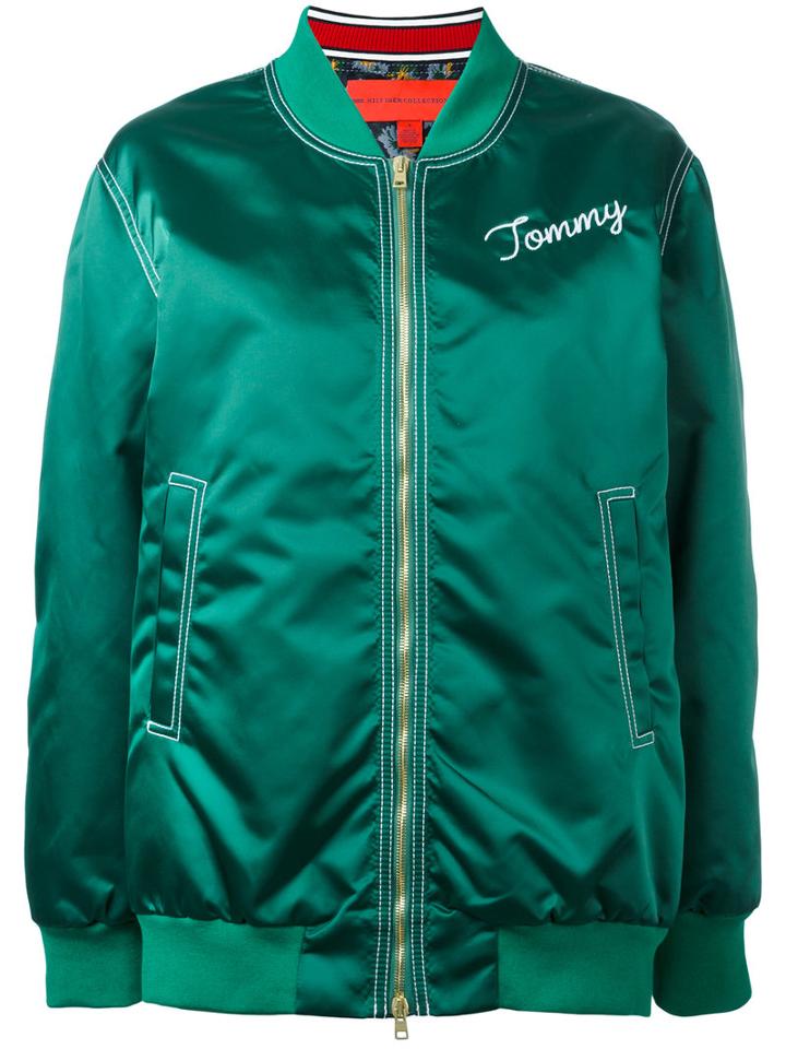 Hilfiger Collection Logo Bomber Jacket, Women's, Size: 8, Green, Polyamide/polyester/viscose