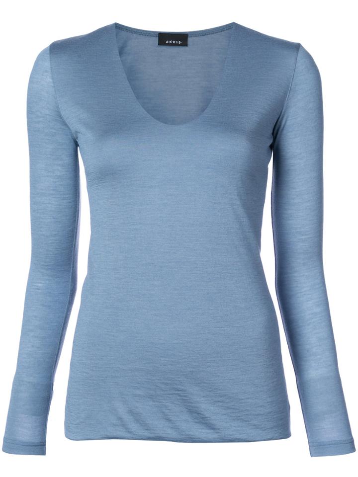 Akris V-neck Slim-fit Longsleeved T-shirt - Blue