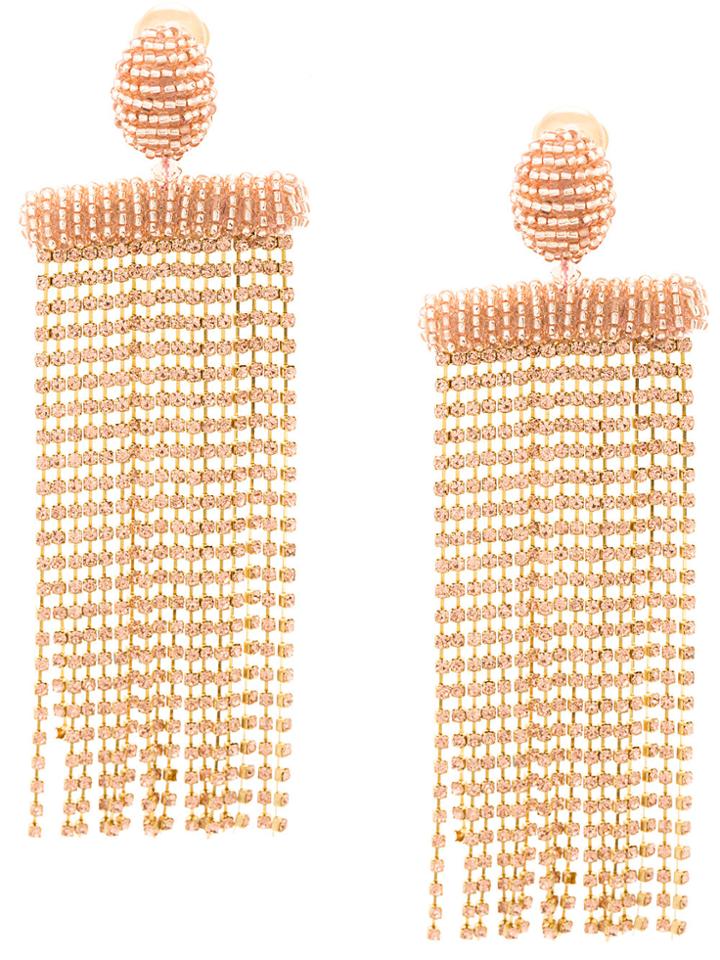 Oscar De La Renta Beaded Waterfall Tassel Earring - Pink & Purple