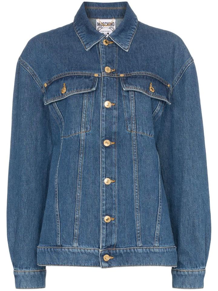 Moschino Sequin Embellished Teddy Bear Denim Jacket - Blue