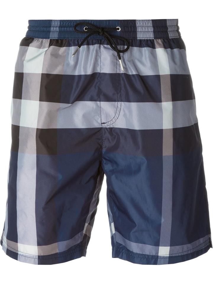 Burberry Checked Swim Shorts - Blue