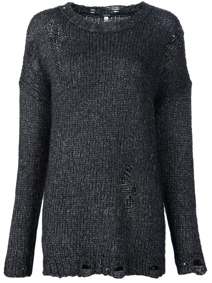 R13 Destroyed Jumper, Women's, Size: Large, Black, Cotton/alpaca/merino/polyacrylic
