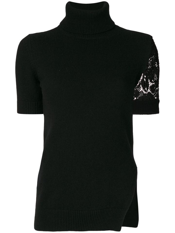 No21 Lace Insert Turtleneck Blouse - Black