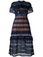 Self-portrait - Yoke Frill Midi Dress - Women - Polyester/spandex/elastane - 4, Blue, Polyester/spandex/elastane