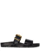 Prada Double Strap Croc-effect Sandals - Black