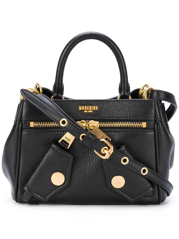 Moschino Small Logo Embossed Shoulder Bag - Black