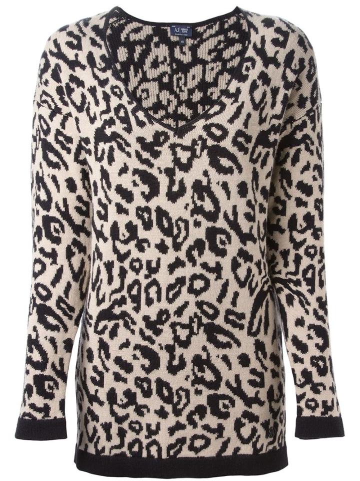 Armani Jeans Leopard Intarsia Sweater, Women's, Size: 40, Nude/neutrals, Acrylic/polyamide/viscose/wool