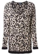 Armani Jeans Leopard Intarsia Sweater, Women's, Size: 40, Nude/neutrals, Acrylic/polyamide/viscose/wool