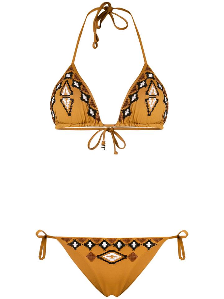 Fisico Ethnic Embroidered Bikini Set - Brown