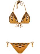 Fisico Ethnic Embroidered Bikini Set - Brown