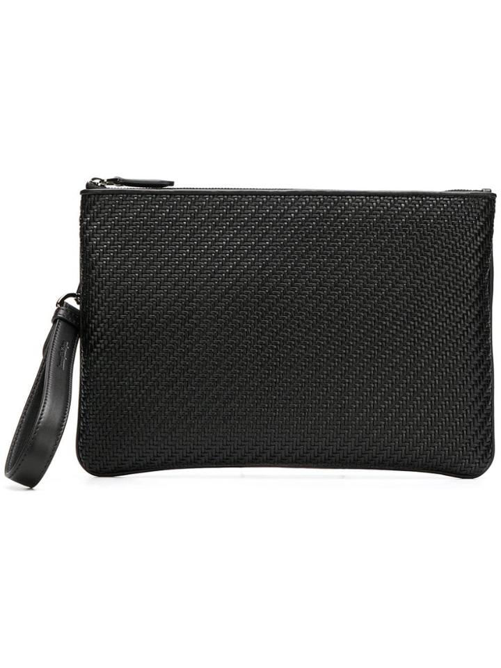 Ermenegildo Zegna Pelle Tessuta Pouch Bag - Black