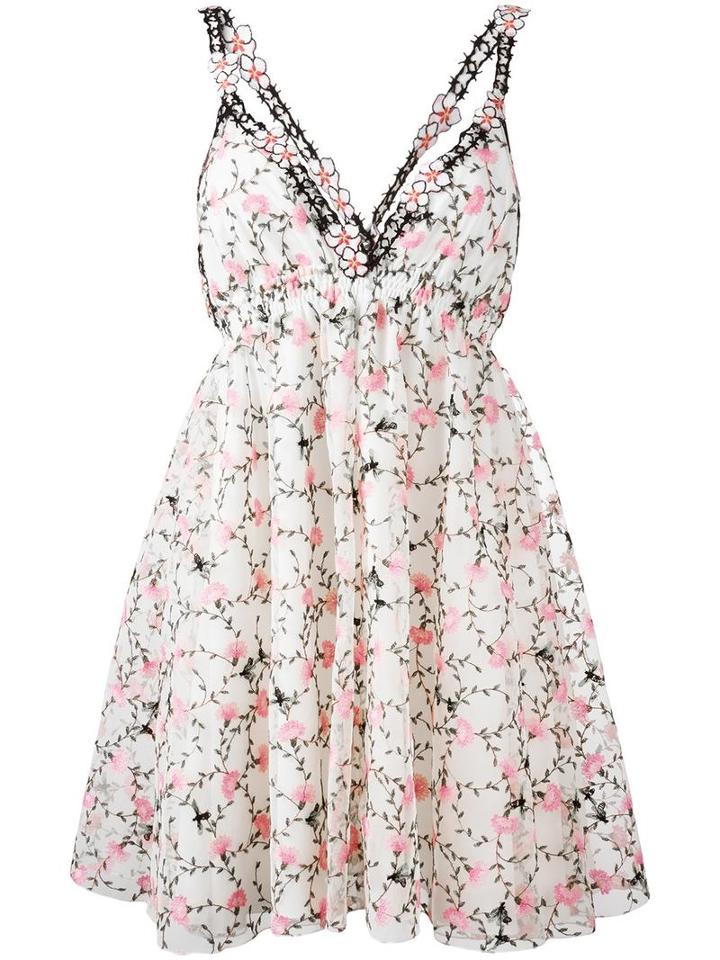 Giamba Floral Print Pleated Dress, Women's, Size: 38, White, Cotton/polyester