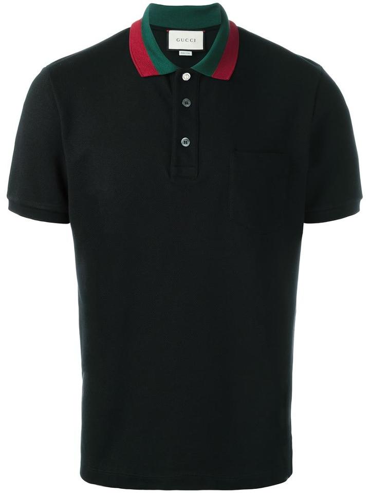 Gucci Web Collar Polo Shirt, Men's, Size: Small, Black, Cotton/spandex/elastane