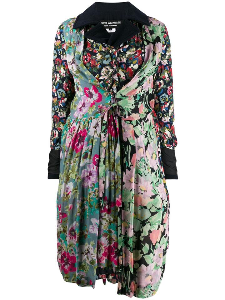 Junya Watanabe Pleated Floral Coat - Blue